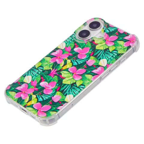 Coque en TPU avec feuilles et fleurs tropicales avec coins renforc&eacute;s compatible avec iPhone 16