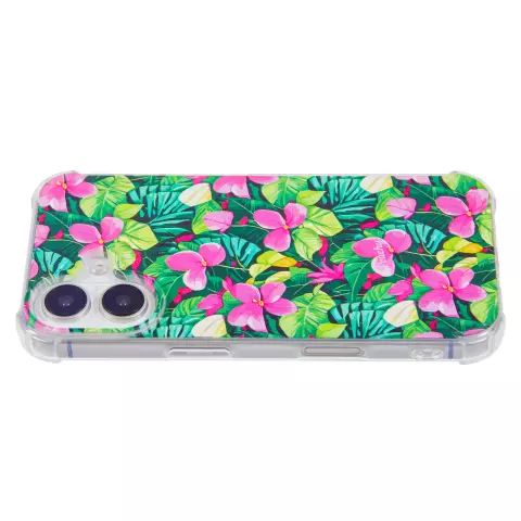 Coque en TPU avec feuilles et fleurs tropicales avec coins renforc&eacute;s compatible avec iPhone 16