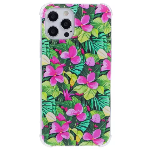 Coque en TPU avec feuilles et fleurs tropicales avec coins renforc&eacute;s compatible avec iPhone 16 Pro