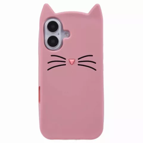 Coque en silicone chat mignon compatible avec iPhone 16 Plus - rose