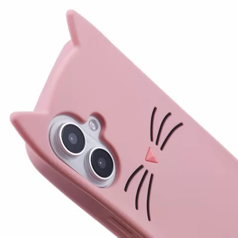 Coque en silicone chat mignon compatible avec iPhone 16 Plus - rose