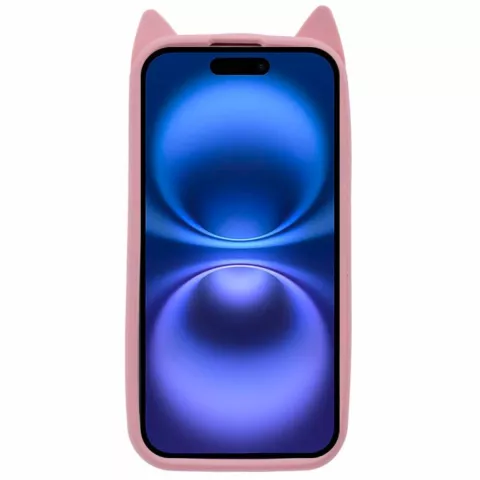 Coque en silicone chat mignon compatible avec iPhone 16 Plus - rose