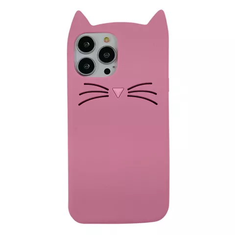 Coque en silicone chat mignon compatible avec iPhone 16 Pro Max - rose