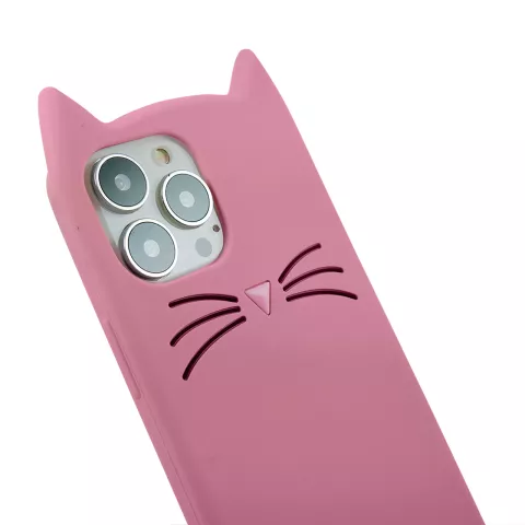 Coque en silicone chat mignon compatible avec iPhone 16 Pro - rose