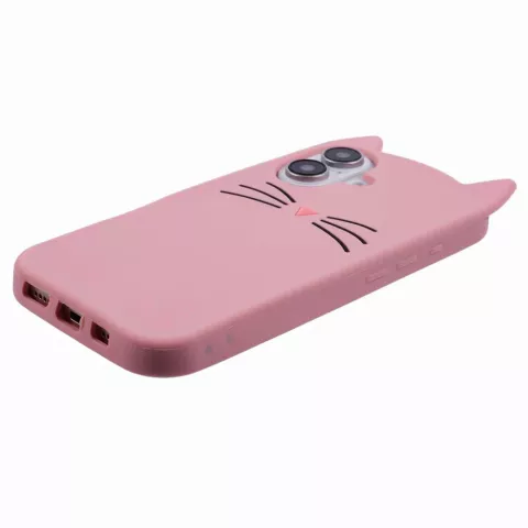 Coque en silicone chat mignon compatible avec iPhone 16 - rose