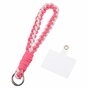 Cordon T&eacute;l&eacute;phonique Bracelet Tress&eacute; En Corde Robuste Avec Plaque De Fixation Pour T&eacute;l&eacute;phone Smartphone - Rose Blanc