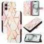 &Eacute;tui en simili cuir Rose Marble Wallet compatible avec iPhone 16 - blanc et rose