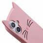 Coque en silicone chat mignon compatible avec iPhone 16 - rose